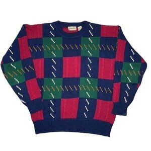Vintage St. John’s Bay Colorblock Patchwork Knit Grandpa Swearer: Size Large